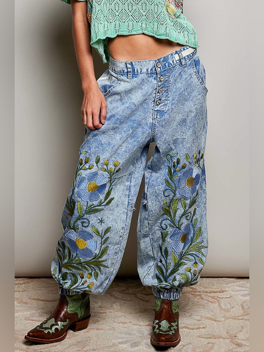 New 🔥POL Embroidered Light Blue Jogger pants